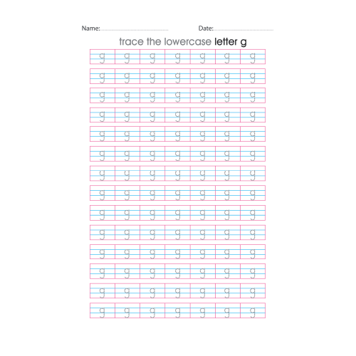 Lowercase Letter g Tracing Worksheets