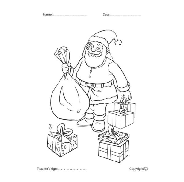 Santa with gift bag Coloring Worksheet