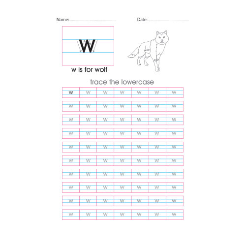 Lowercase w handwriting with arrows worksheet