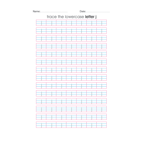 Lowercase Letter j Tracing Worksheets