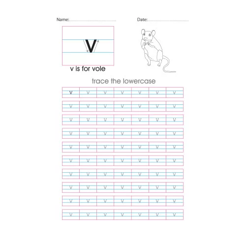 Lowercase v handwriting with arrows worksheet