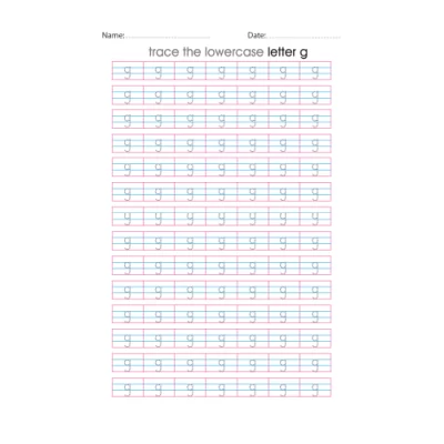 Lowercase Letter g Tracing Worksheets